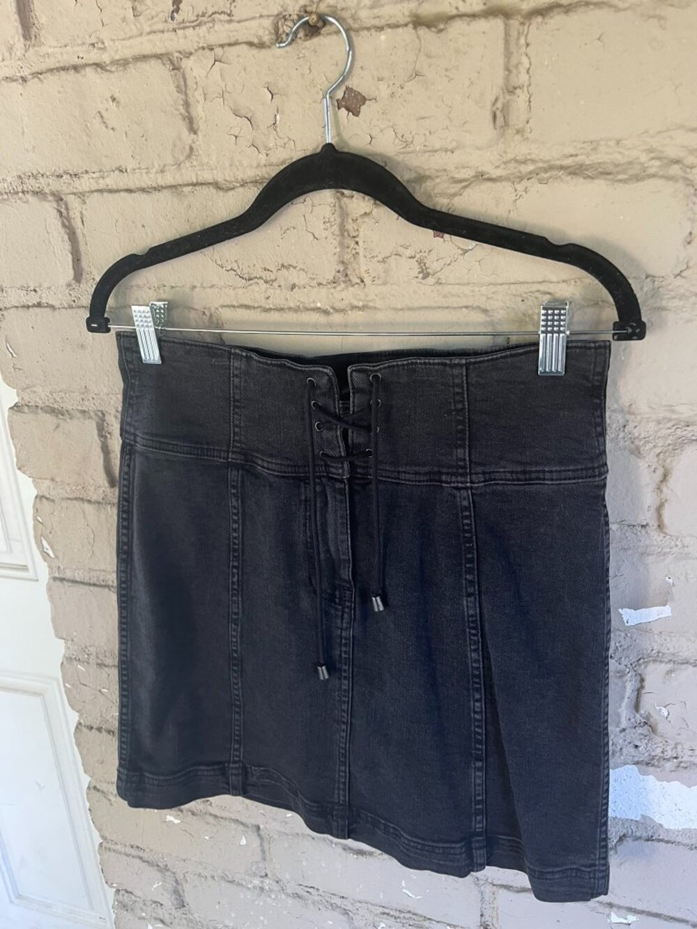 Free People Modern Renfaire Femme Lace up Denim Mini